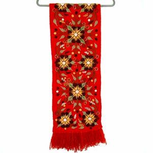 Real Peruvian Alpaca Table Bed Runner Handmade Embroidered Floral Red 60"x11"